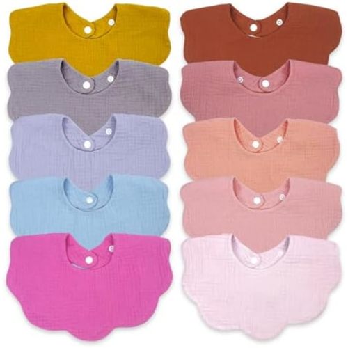 EllieHouse Baby Bibs for Girls Boys 10Pack Muslin Drool Teeth Drooling Teething Bibs Muslin Cotton for Infant Toddler