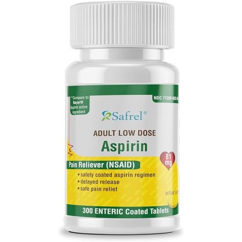 Safrel Baby Aspirin 81 mg (Enteric Coated Tablets) | Adult Low Dose Strength Pain Reliever (NSAID) | Safe Pain Relief for Minor Aches and Pain | Generic Bayer Aspirin (300 Count (Pack of 1))