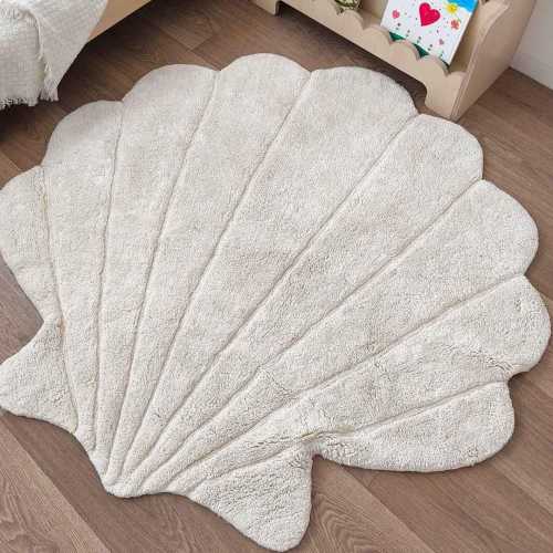 Shell cream rug, pink cotton rug, rug for kids room, shell carpet, shell decor, nursery rug, Kids rugs