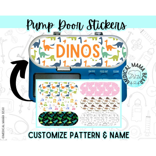 Dinosaur Feeding Pump Door Stickers CHOOSE Pattern Add Name Feeding Tube G-Tube GJ Tube NG Tube Fit Infinity Pump  GTube Accessory Dino
