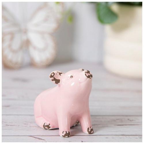 Pink Ceramic Pig Looking Up