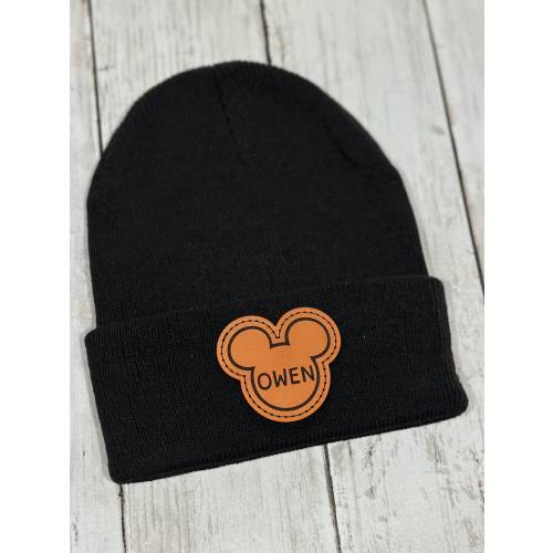 Toddler Disney Beanie | Mickey Mouse Hats  | Mickey ears | Disney Beanies | leather patch beanies | Mickey Mouse beanie