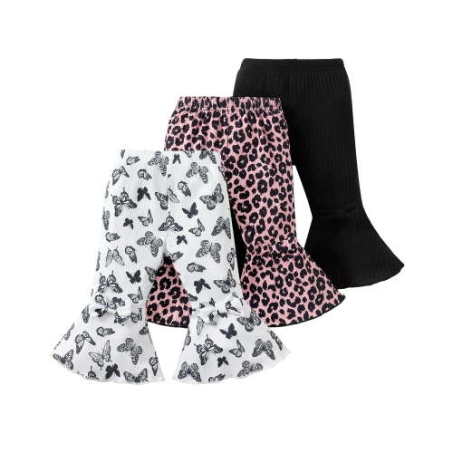 Infant Girls Clothes Baby Girl Pants Toddler Leggings 3 Pack Flare Baby Pants 3 6 9 12 18 24 Months Bell-bottoms for Girls Leopard White Black
