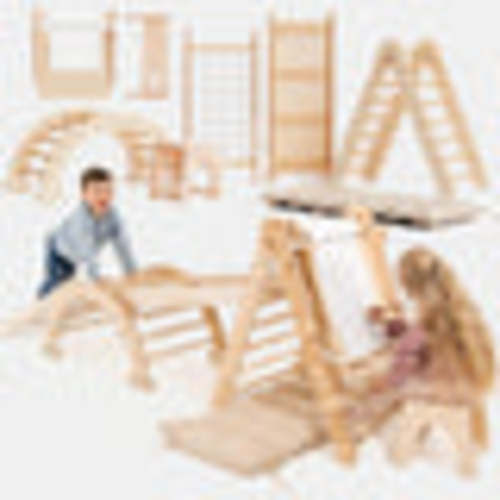 6in1 Montessori Climbing Set: Triangle Ladder, Arch, Slide, Net & Art Addition