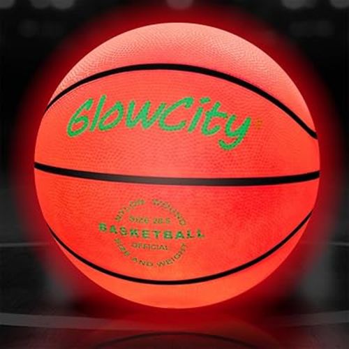 GlowCity Glow in The Dark Basketball - Sizes 5, 6, 7 Light Up Ball for Kids, Teens & Adults - Red Glow for Outdoor Games - Sports Birthday Gifts Ideas for Boys Ages 6 7 8 9 10 11 12 13 14
