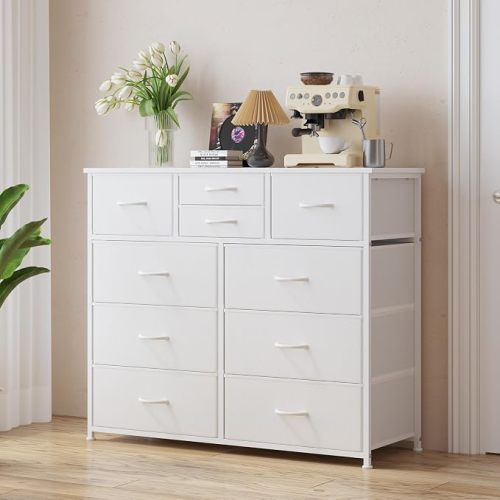 LUMTOK 10 Drawers Dresser for Bedroom,Chest of Drawers for Closets,White