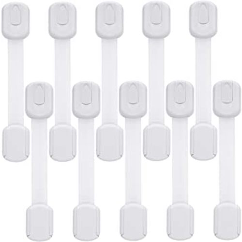 Child Safety Cabinet Locks - (10 Pack) Baby Proofing Latches to Drawer Door Fridge Oven Toilet Seat Kitchen Cupboard Appliance Trash Can with 3M Adhesive - Adjustable Strap No Drill No Tool