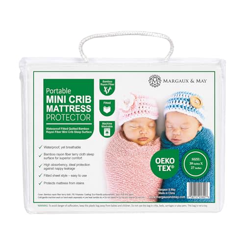Margaux & May Pack N Play Mattress Protector, Oeko-TEX® Certified | 100% Waterproof, Fitted, 39" x 27", Playard Mattress Cover, Mini Crib Mattress Protector, Soft Noiseless Protection