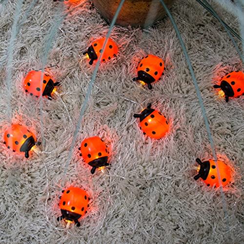 Uonlytech Ladybugs Fairy String Lights Waterproof 20 LEDs String Lights for Indoor Outdoor Garden Bedroom Birthday Party Decoration Supplies Without Batteries