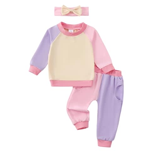 AMAWMW Infant Baby Girl Clothes Long Sleeve Loose Sweatshirts Pockets Pants Headband Outfits Fall Winter Spring Gift