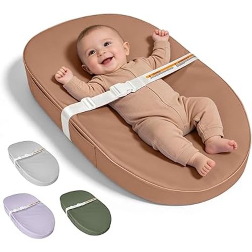 Baby Changing Pad, Waterproof Vegan Leather Wipeable Diaper Changing Pad with Safety Strap Non-Slip Changing Mat for Dresser & Table