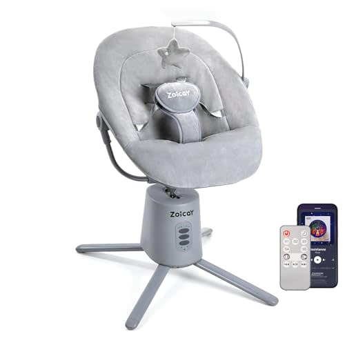 Zoicay Baby Swing,Baby Swings for Infants with 3 Modes & 5 Speeds, BT Enabled App & Remote Control, Electric Swing – 6 Melodies and 3 Timer Setting, 2 Seat Positions and 5-Point Harness Swing (Gray)