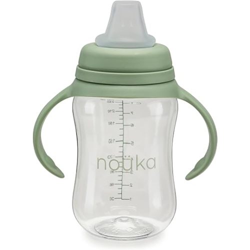 nouka Soft Spout Tritan Sippy Cup | Leak Proof and Easy Grip | Removable Handles | Moss