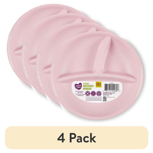 (4 pack) Parents Choice 3-Pack Compartment Section Plate, Aged 12 Months and up, Gender Neutral