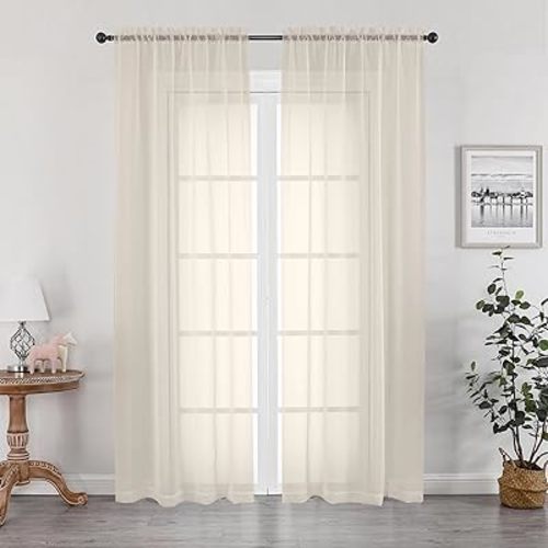 OWENIE Cream Sheer Curtains 84 inches Long 2 Panels Set for Bedroom Living Room, Soft Solid Living Room Sheer Curtain, Rod Pocket Light Filtering Curtains, 2 Pcs Each 42“ W x 84" L,Cream