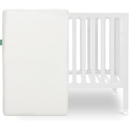 Newton Baby Galileo Mini Crib Solid Beech Wood with Wheels in White Color, Adjustable Mattress Height, Ultra-Safe Non-Toxic Finish, Mini Crib Mattress Included