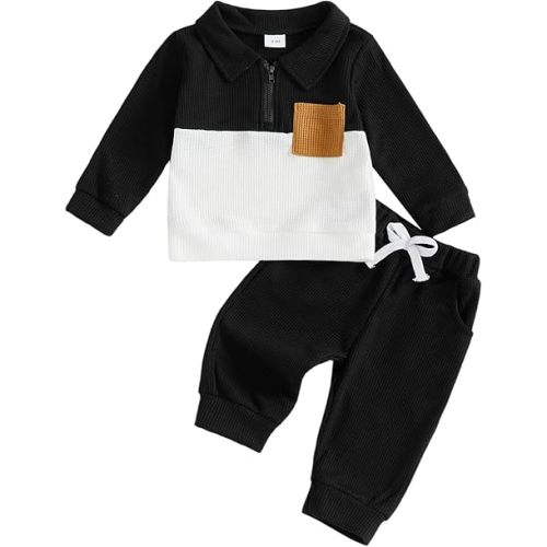 Baby Boy Toddler Fall Outfit Striped Sweatshirt Toddler Boy Winter Waffle Clothes 3 6 12 18 Months 2 3 T Pant Set