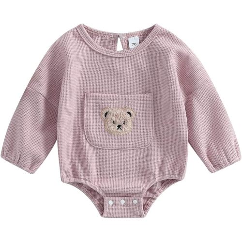 Douhoow Cute Baby Sweatshirt Romper Waffle Knit Baby Clothes Infant Girl Boy Fall Winter Outfits