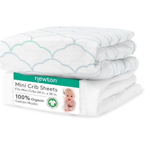 Newton Travel Crib Sheets (2-Pack) | 24" x 38", Dreamweaver Moonstone Mist + White