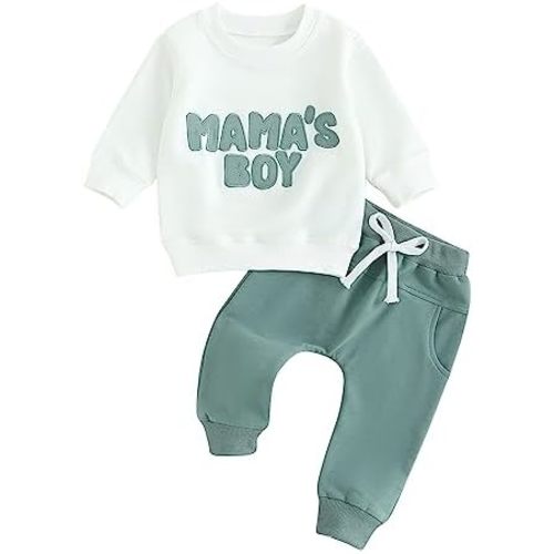 Toddler Baby Boy Clothes Mamas Boy Fall Winter Outfit Long Sleeve Letter Sweatshirt Plaid Jogger Pants Newborn Set 6-12 M