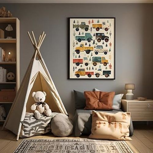 Truck Wall Art Boys Room Decor Vintage Trucks Nursery Print Transportation Theme Rustic Kids Poster