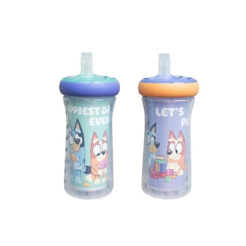 The First Years Bluey 9oz Plastic Insulated Sippy Bin Cups - 2pk: Leakproof Children's Drinkware, BPA-Free Silicone Straw Lids