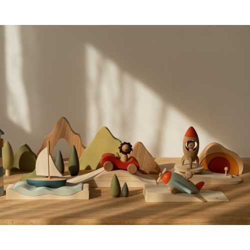 Wooden Transportation Toys, Adventure Play Set, Storytelling Toys, Open Ended Play, Gift for Kids 3+