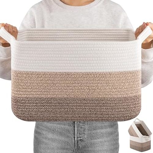 OIAHOMY Woven Storage Basket, Cotton Rope Baskets for Toys,Towel, Clothes, Used to Bathroom,Living Room,Nursery,Bedroom, 16"x12"x10"- Pack of 3, Gradient Yellow