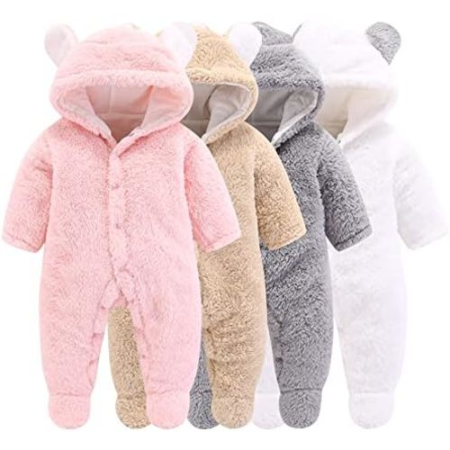 Newborn Baby Cartoon Bear Snowsuit Winter Coat Fleece Hooded Romper Jumpsuit