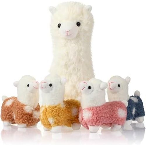 Llama Stuffed Animal with 4 Baby Llama Cute Alpaca Plush Set Kawaii Llama Gift Soft Pillow Appreciation Gift Back to School Party Favor for Kids Girl Birthday Anniversary Student Home Decor