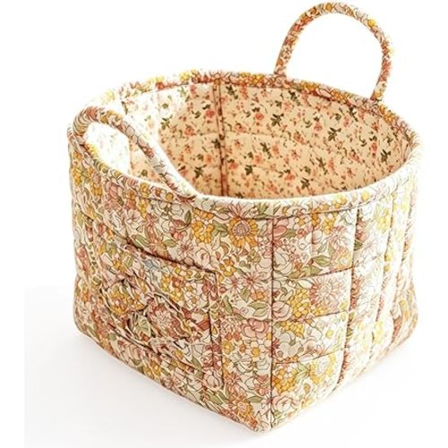 Foldable Laundry Boho Floral Quilted Storage Bin Basket with Handles for Clothes, Car Organizer, Collapsible Hamper ，6