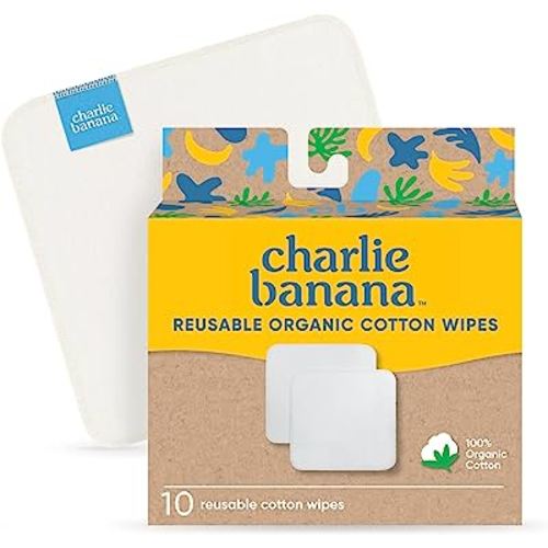Charlie Banana Reusable 100% Cotton Baby Wipes, Super Soft and Washable, 10 Pack Reusable Cloth Wipes