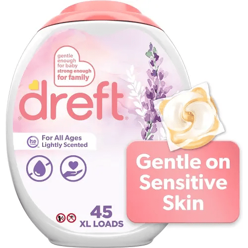 Dreft Laundry Detergent XL Pacs, Light Scent, Lavender, 45 Count