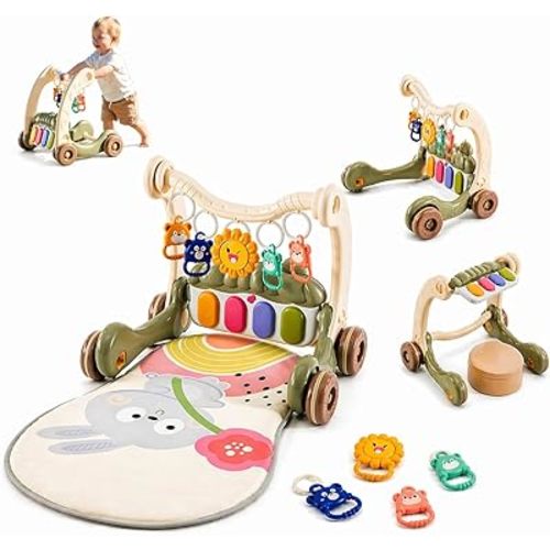 3-in-1 Baby Walker with Tummy Time Mat and Stroller Toys-Sit-to-Stand Walker for Baby Development-Ideal Baby Push Walker and 6-Month-Old Baby Must-Haves-Fun Learning Playtime
