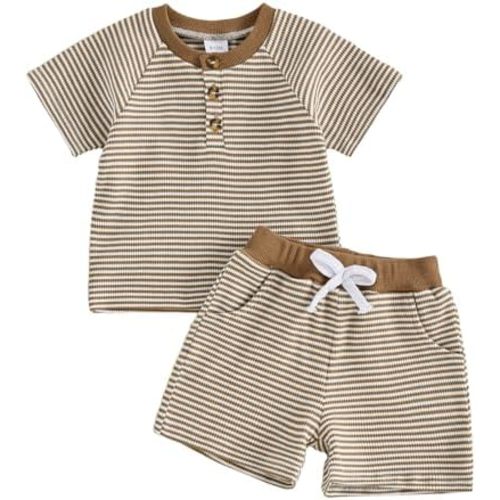 MERSARIPHY Toddler Baby Boy Clothes 6 12 18 Months 2T 3T Summer Outfit Waffle Knitted Stripe Casual T-shirt Tops Shorts Sets