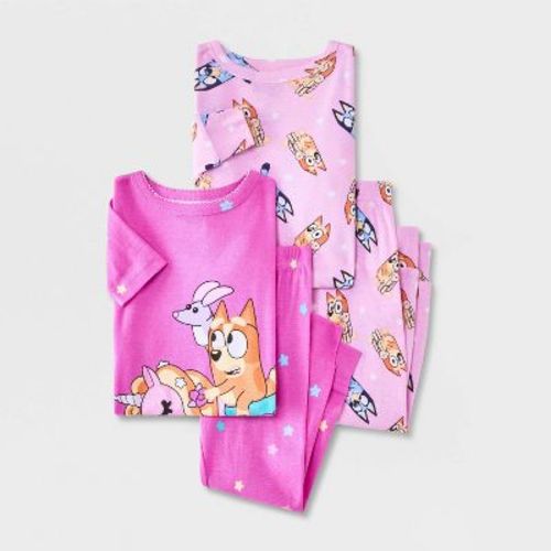 Baby Girls' 4pc Bluey Cotton Snug Fit Pajama Set - Pink 12M