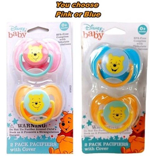 Disney Baby Winnie the Pooh 2-pack Pacifiers with cover Choose Pink or Blue