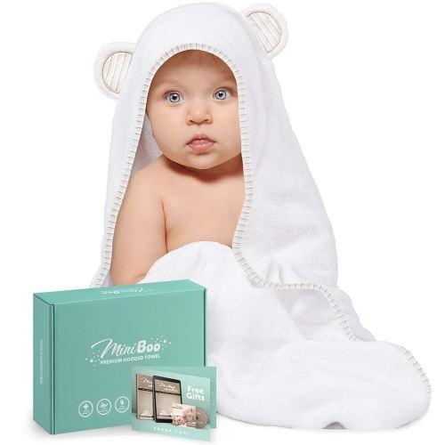MINIBOO Hooded Baby Towels for Newborn - Super Soft Baby Bath Towels with Hood, Highly Absorbent Viscose Made from Bamboo Hooded Towel for Infant, Toddler and Kids, Baby Essentials