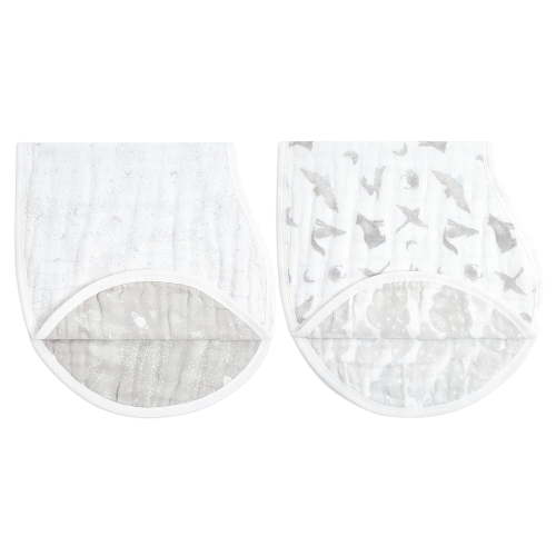aden + anais Organic Cotton Muslin Burpy Bib, Grey Map The Stars, Unisex, 2-pack