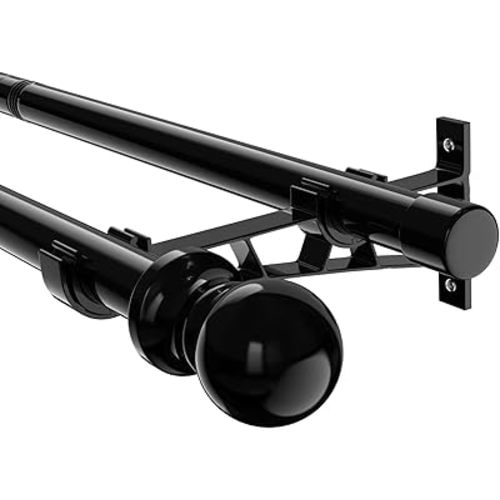 1 Inch Double Curtain Rods 28-88Inch Heavy Duty Dual Curtain Rods for Window Adjustable Splicing Double Curtain Rods for Living Room, Bedroom, Workplace, Bathroom