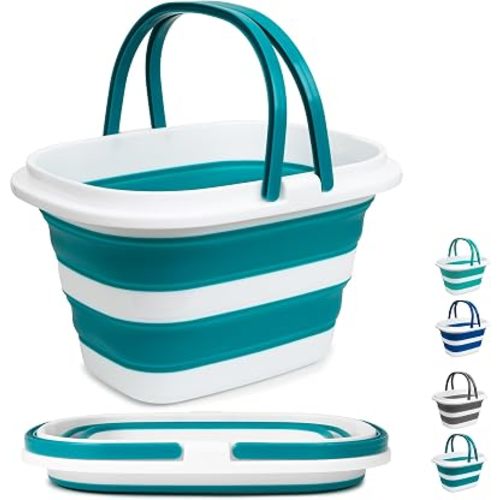 Large Collapsible Mop Bucket, 16L(4.2 Gallon) Plastic Bucket for House Cleaning, Car Washing, Silicone Cleaning Supplier Organizer, Portable Basket with Handle for Laundry Storage, RV Camping, Fishing