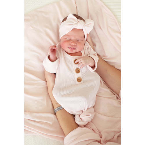 Pearl Pink Bamboo Waffle Knit Large Bow Headwrap