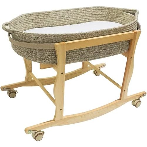 ECOADE Moses Basket Stand, Baby Moses Basket Rocker Stand - Natural Wood