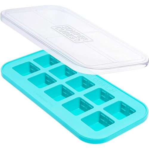 Souper Cubes 2 Tbsp. Silicone Freezer Molds - Perfect for Storing Garlic, Herbs, Ginger, Pesto, Tomato Paste, Lemon Juice, Purees and More - Silicone Baby Food Freezer Tray - Aqua – 1-Pack