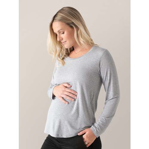 Bamboo Maternity & Nursing Long Sleeve T-shirt | Grey Heather - Kindred Bravely