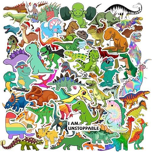 100PCS Dinosaur Stickers, Cute Waterproof Cartoon Stickers for Kids, Teaching Rewards, Dino Party Favourites, Stocking Stuffers for Kids Boys Girls Toddlers Teens