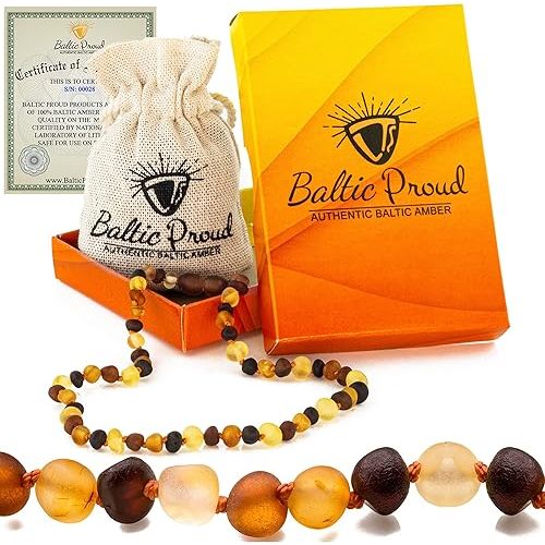 Baltic Proud Amber Necklace (Unisex Multi Raw 12.5 Inches) - Certified Premium Quality Raw Baltic Sea Amber