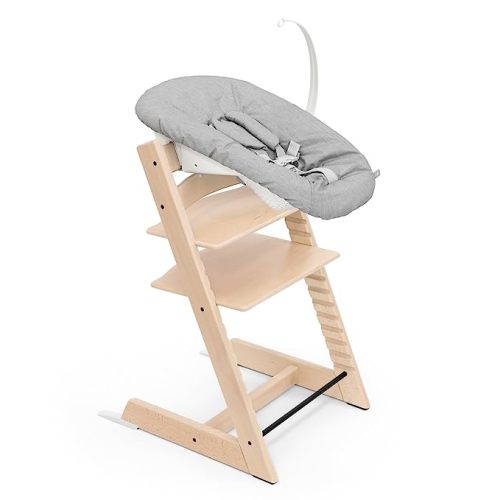 Tripp Trapp Chair from Stokke (Natural) + Tripp Trapp Newborn Set (Grey) - Cozy, Safe & Simple to Use - for Newborns Up to 20 lbs - Chair with Newborn Set