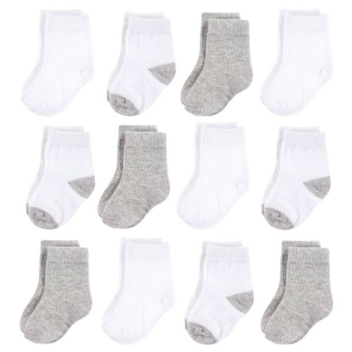 Hudson Baby Infant Cotton Rich Newborn and Terry Socks, White Gray