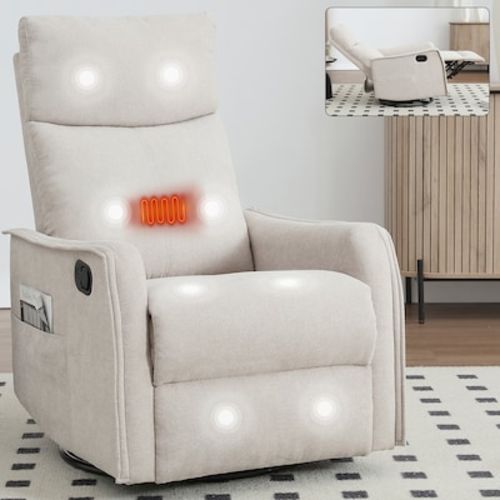 GZMR Heat Massage Manual Recliner Chair with Rocker and Swivel Beige Polyester Upholstered Swivel Powered Reclining Recliner in the Recliners department at Lowes.com